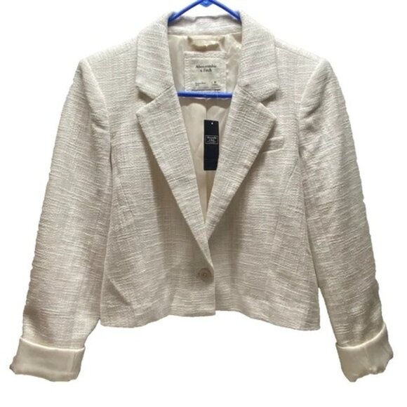 Abercrombie & Fitch Cropped Blazer Women's Medium Soft White Career Jacket NWT - Picture 1 of 12